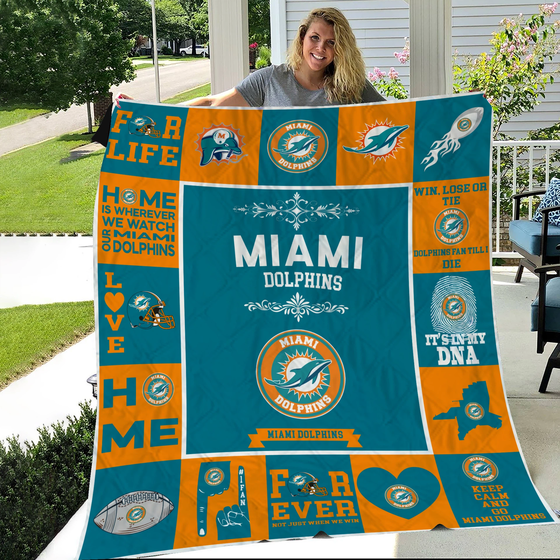 Miami Dolphins Fan Pride Quilt Blanket